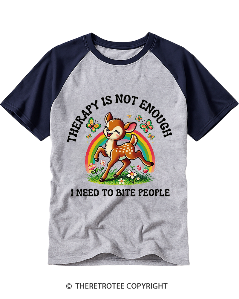TheRetroTee Funny Feral Deer Graphic 1970s Raglan Baseball T-Shirt