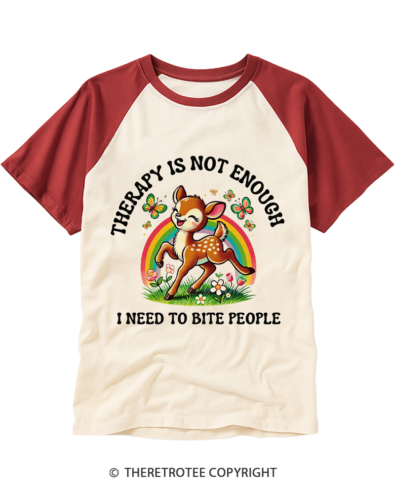 TheRetroTee Funny Feral Deer Graphic 1970s Raglan Baseball T-Shirt