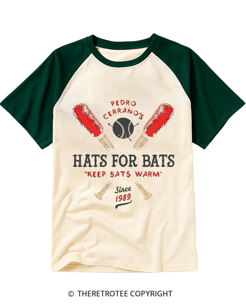 TheRetroTee Hats for Bats 1980s Raglan Baseball T-Shirt
