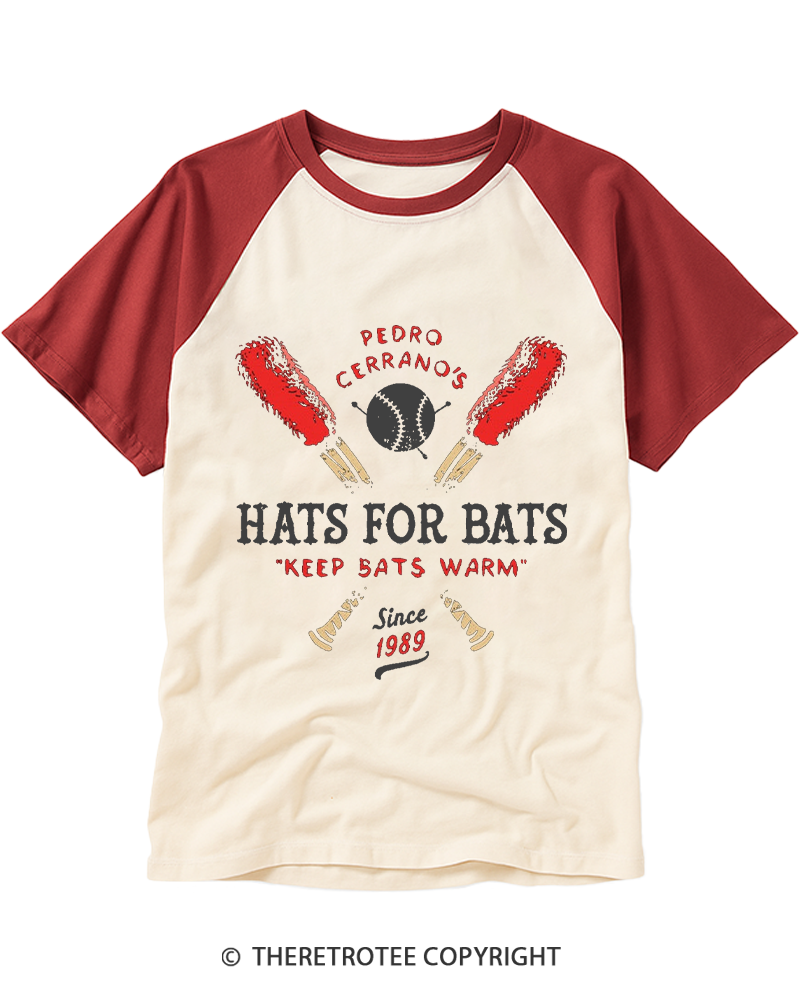 TheRetroTee Hats for Bats 1980s Raglan Baseball T-Shirt