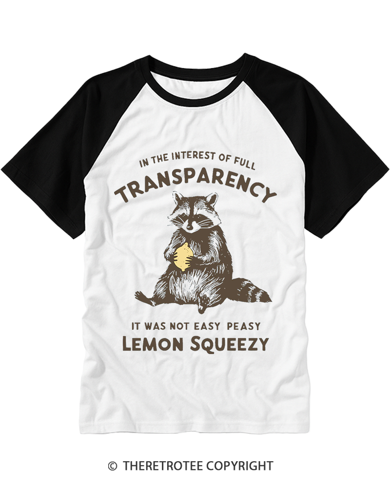 TheRetroTee It Was Not Easy Peasy Lemon Squeezy Raccoon 1970s Raglan Baseball T-Shirt