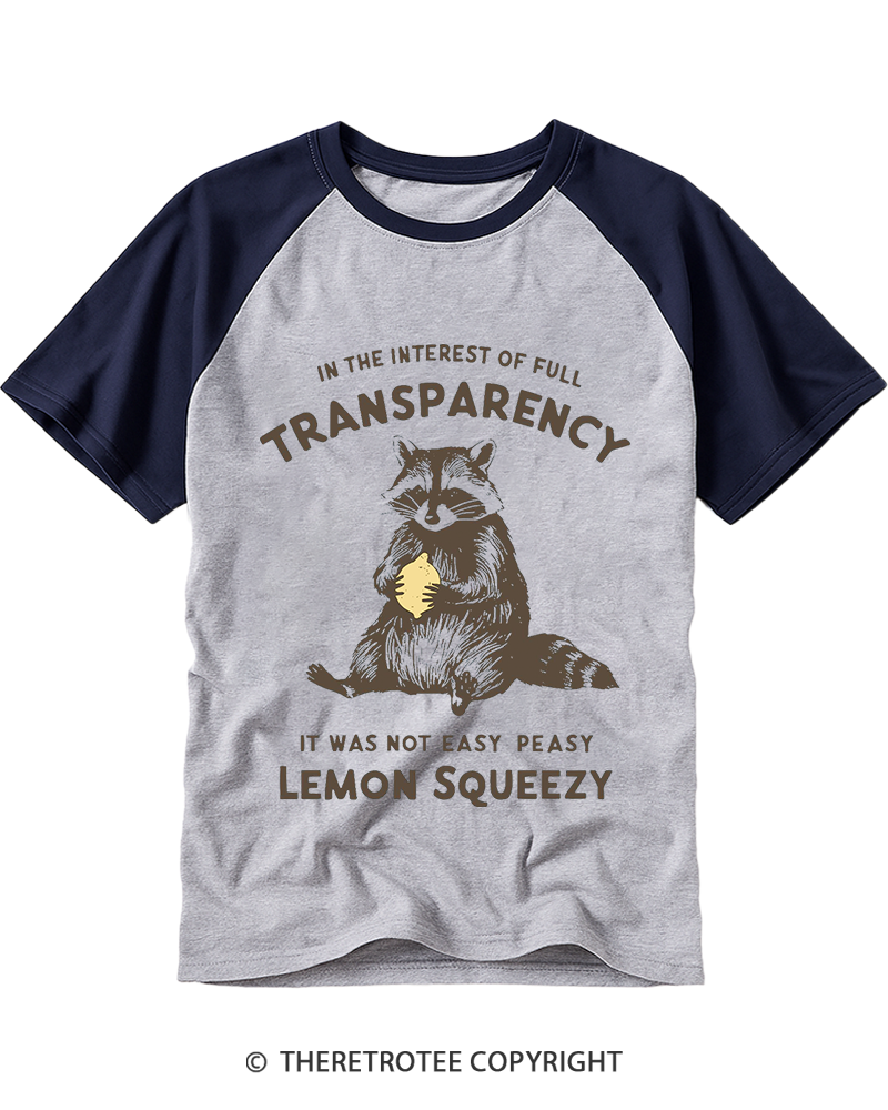 TheRetroTee It Was Not Easy Peasy Lemon Squeezy Raccoon 1970s Raglan Baseball T-Shirt