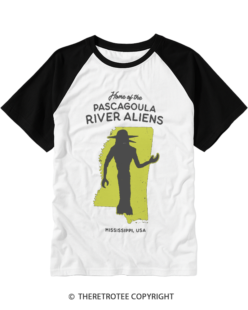 TheRetroTee Pascagoula Abduction 1970s Raglan Baseball T-Shirt