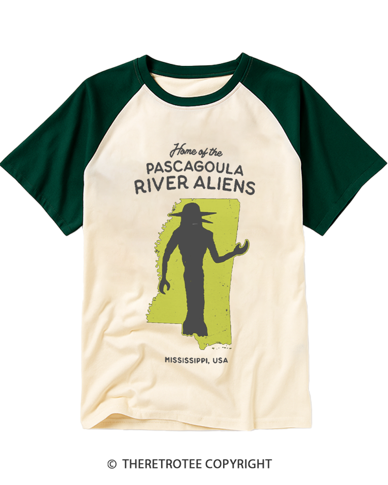 TheRetroTee Pascagoula Abduction 1970s Raglan Baseball T-Shirt