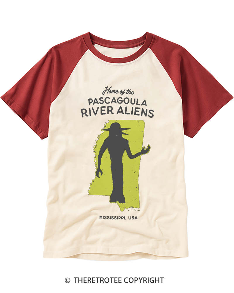 TheRetroTee Pascagoula Abduction 1970s Raglan Baseball T-Shirt