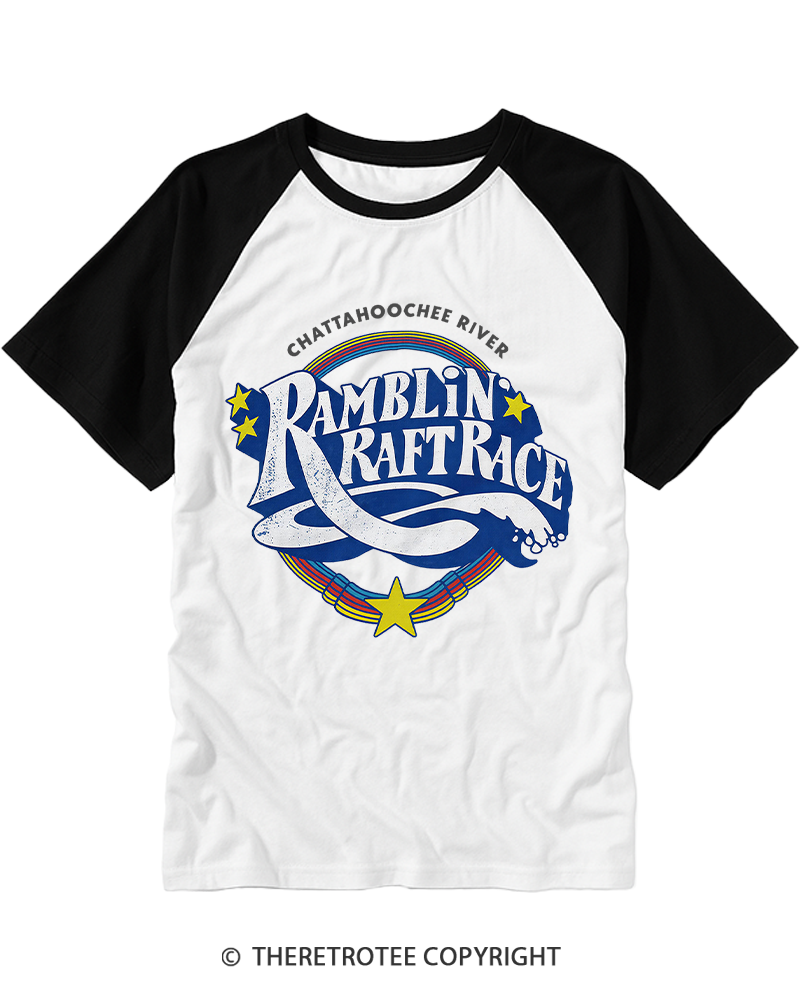TheRetroTee Ramblin' Raft Race 1980s Raglan Baseball T-Shirt