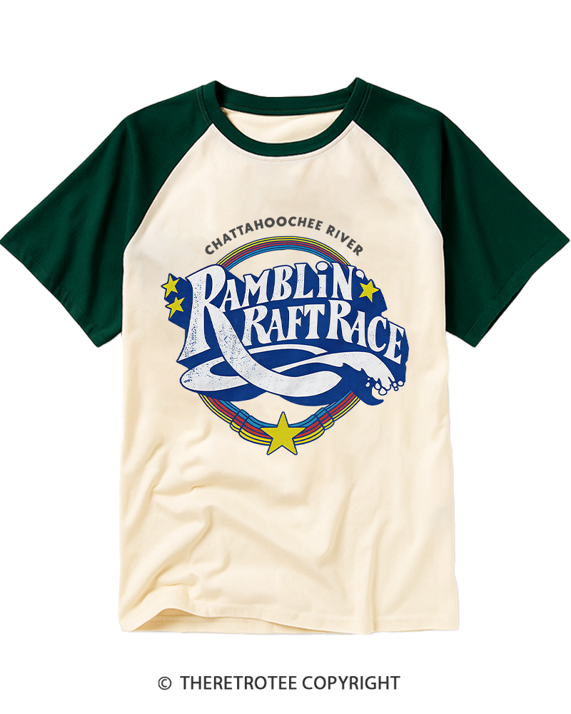 TheRetroTee Ramblin' Raft Race 1980s Raglan Baseball T-Shirt