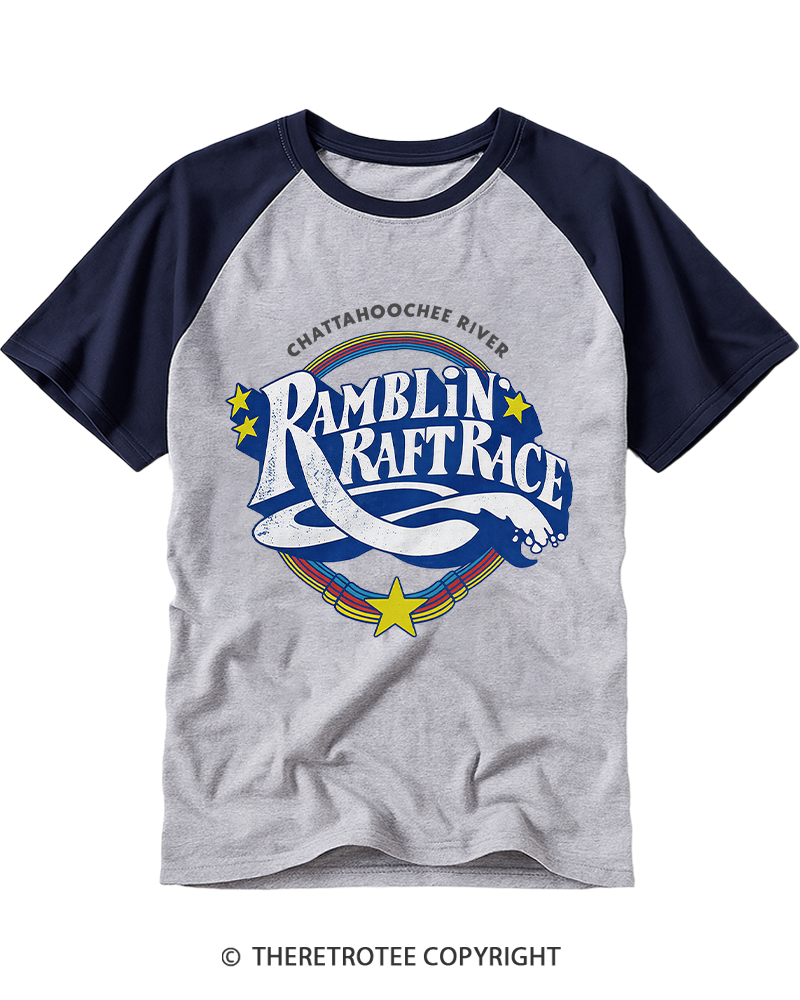 TheRetroTee Ramblin' Raft Race 1980s Raglan Baseball T-Shirt