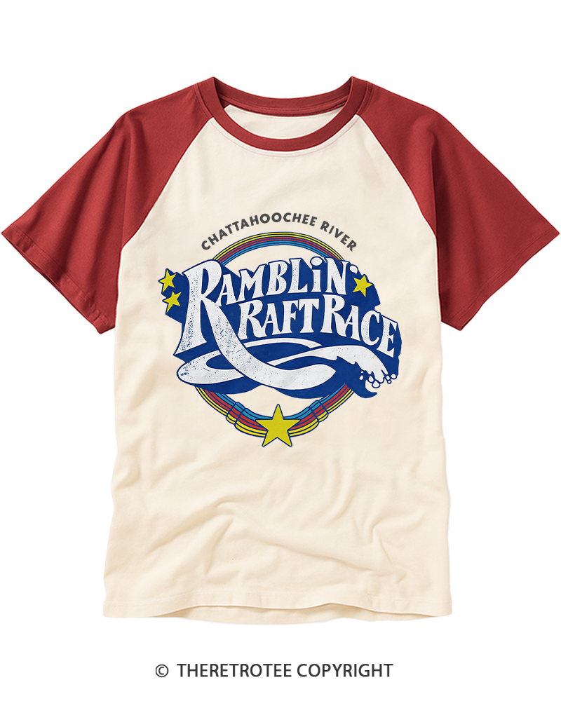 TheRetroTee Ramblin' Raft Race 1980s Raglan Baseball T-Shirt