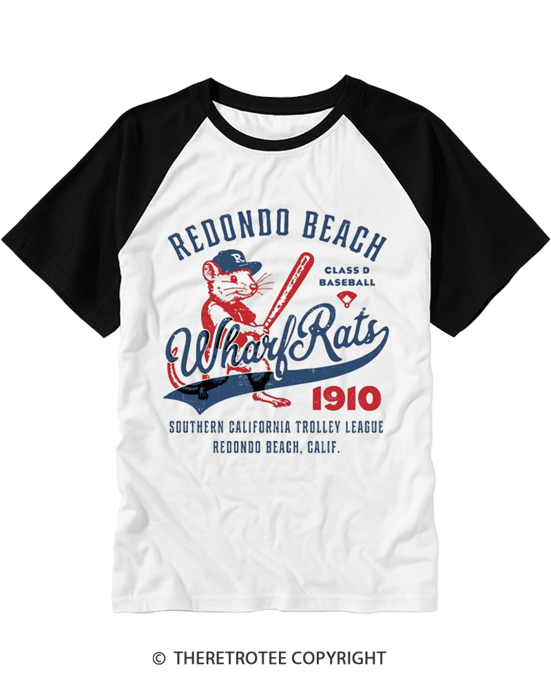 TheRetroTee Redondo Beach Wharf Rats 1910 Raglan Baseball T-Shirt