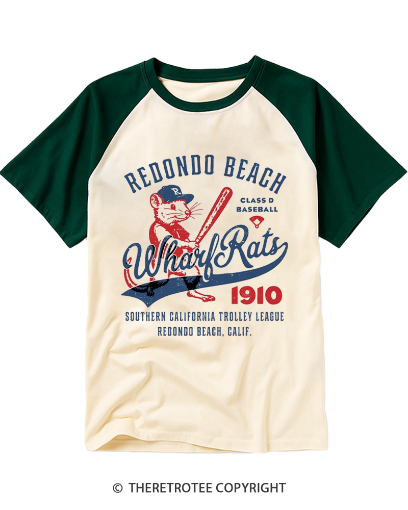 TheRetroTee Redondo Beach Wharf Rats 1910 Raglan Baseball T-Shirt