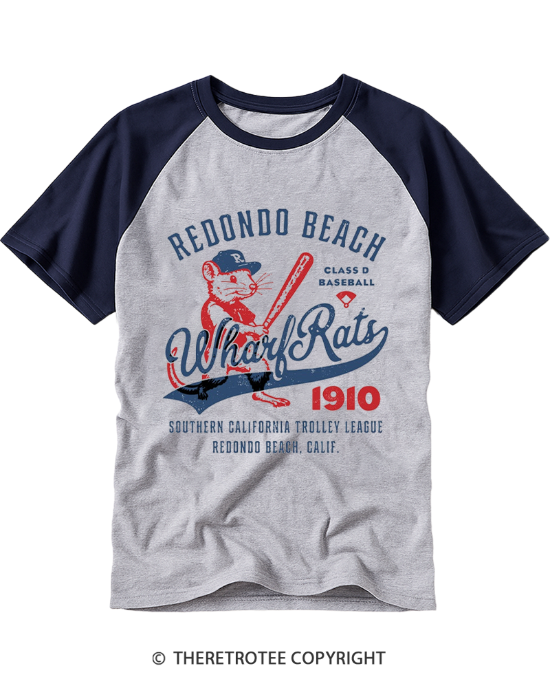 TheRetroTee Redondo Beach Wharf Rats 1910 Raglan Baseball T-Shirt