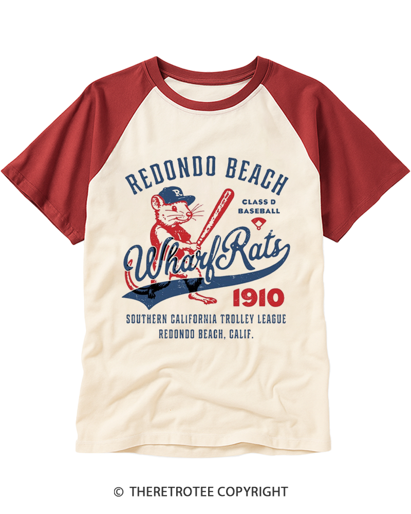 TheRetroTee Redondo Beach Wharf Rats 1910 Raglan Baseball T-Shirt
