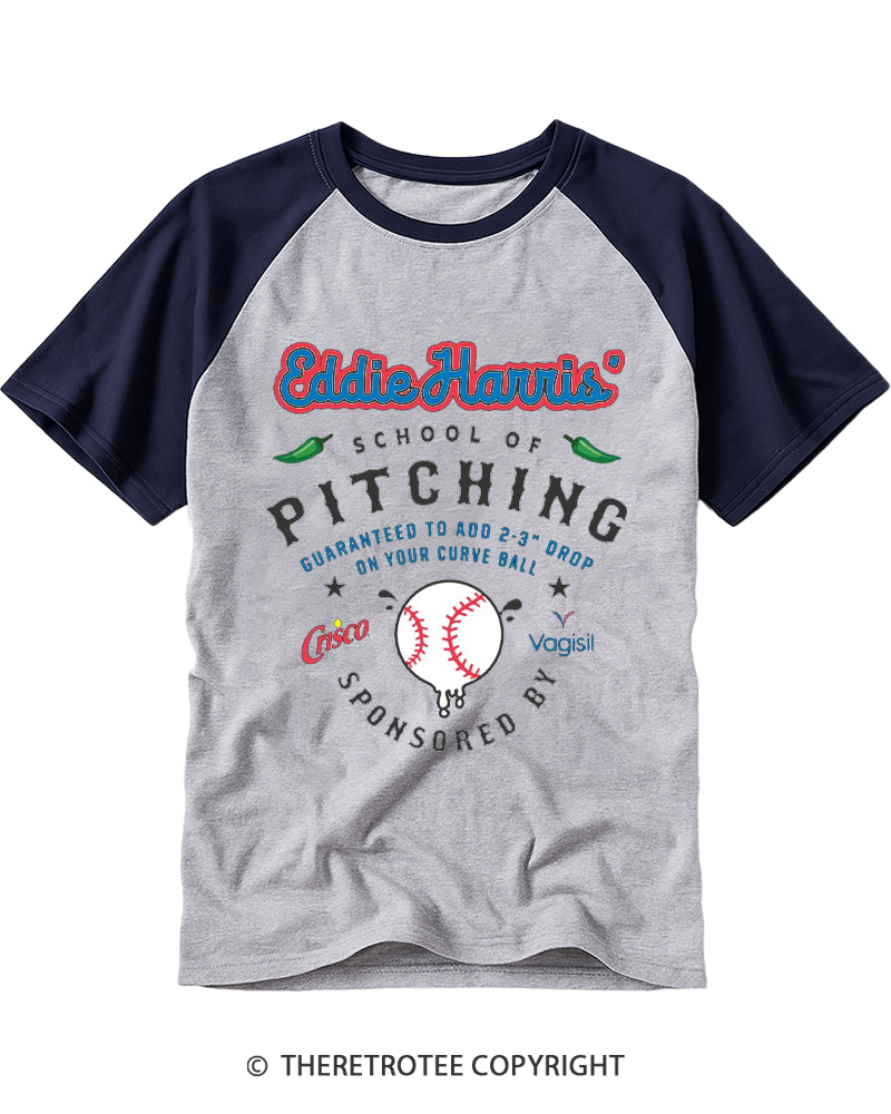 TheRetroTee School of Pitching 1980s Raglan Baseball T-Shirt