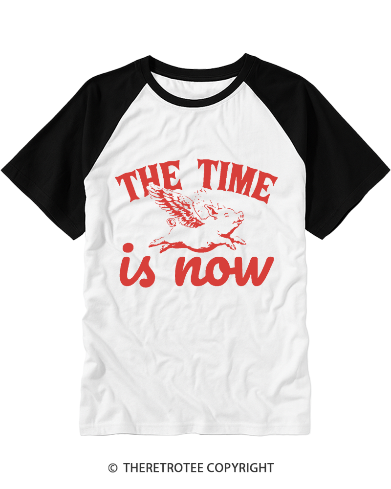 TheRetroTee When Pigs Fly 1990s Raglan Baseball T-Shirt