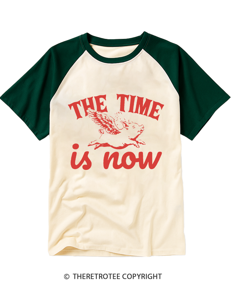 TheRetroTee When Pigs Fly 1990s Raglan Baseball T-Shirt