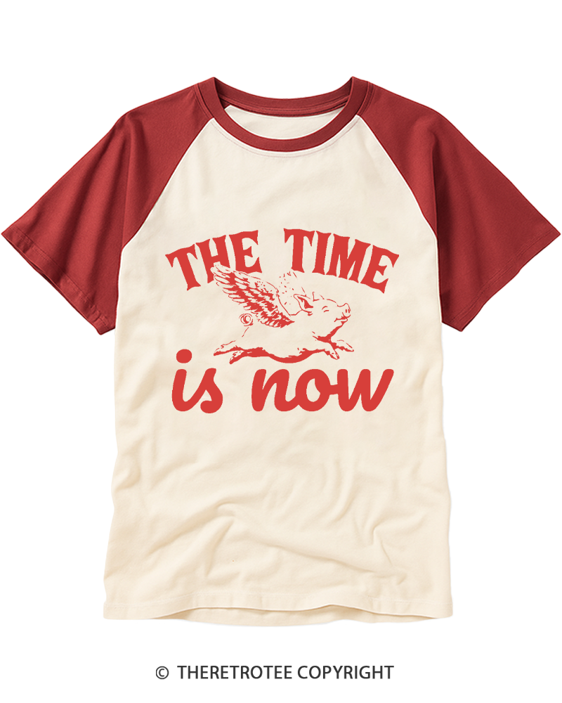 TheRetroTee When Pigs Fly 1990s Raglan Baseball T-Shirt