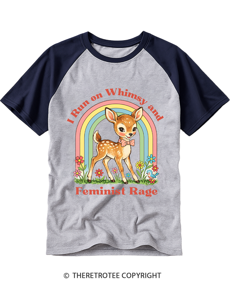 TheRetroTee Whimsy and Feminist Rage 1970s Raglan Baseball T-Shirt