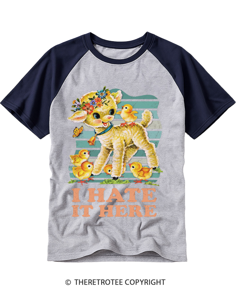 TheRetroTee I Hate It Here 1950s Raglan Baseball T-Shirt