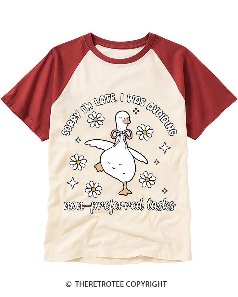 TheRetroTee Sorry I’M Late 2000s Raglan Baseball T-Shirt