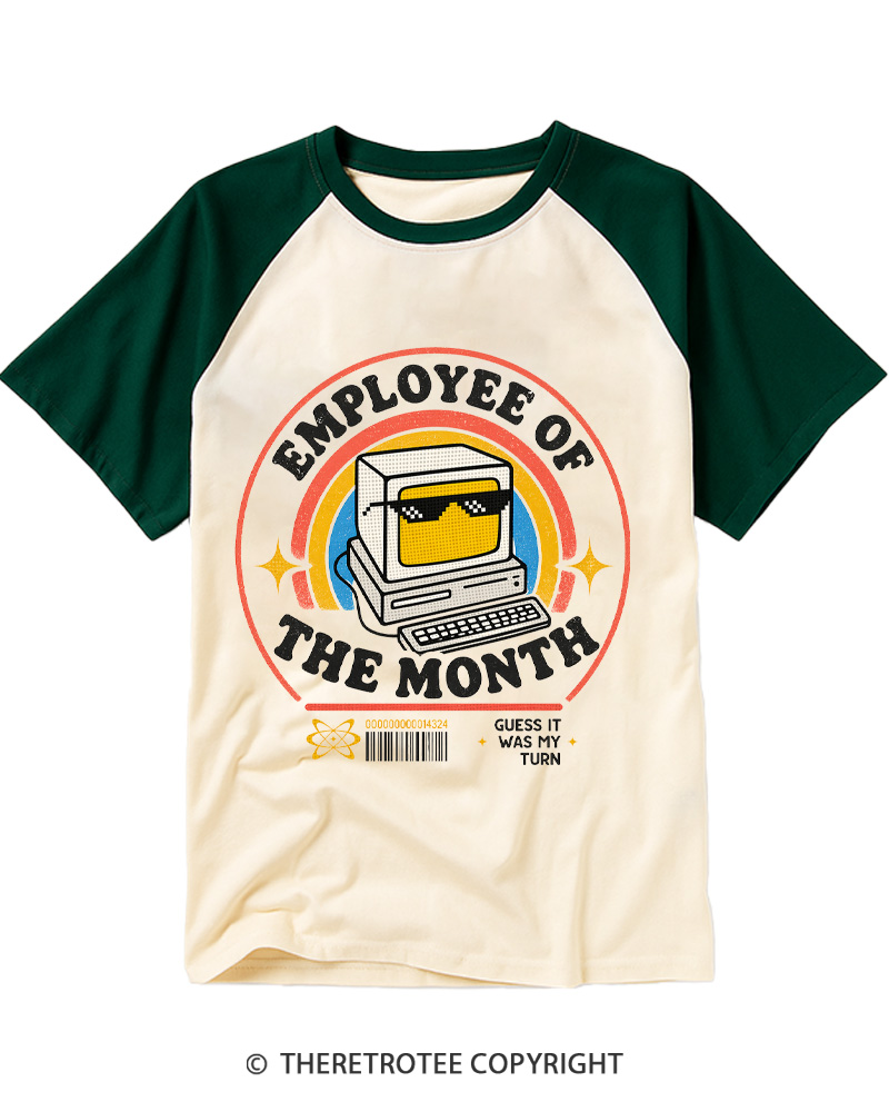 TheRetroTee Employee of the Month 1980s Raglan Baseball T-Shirt