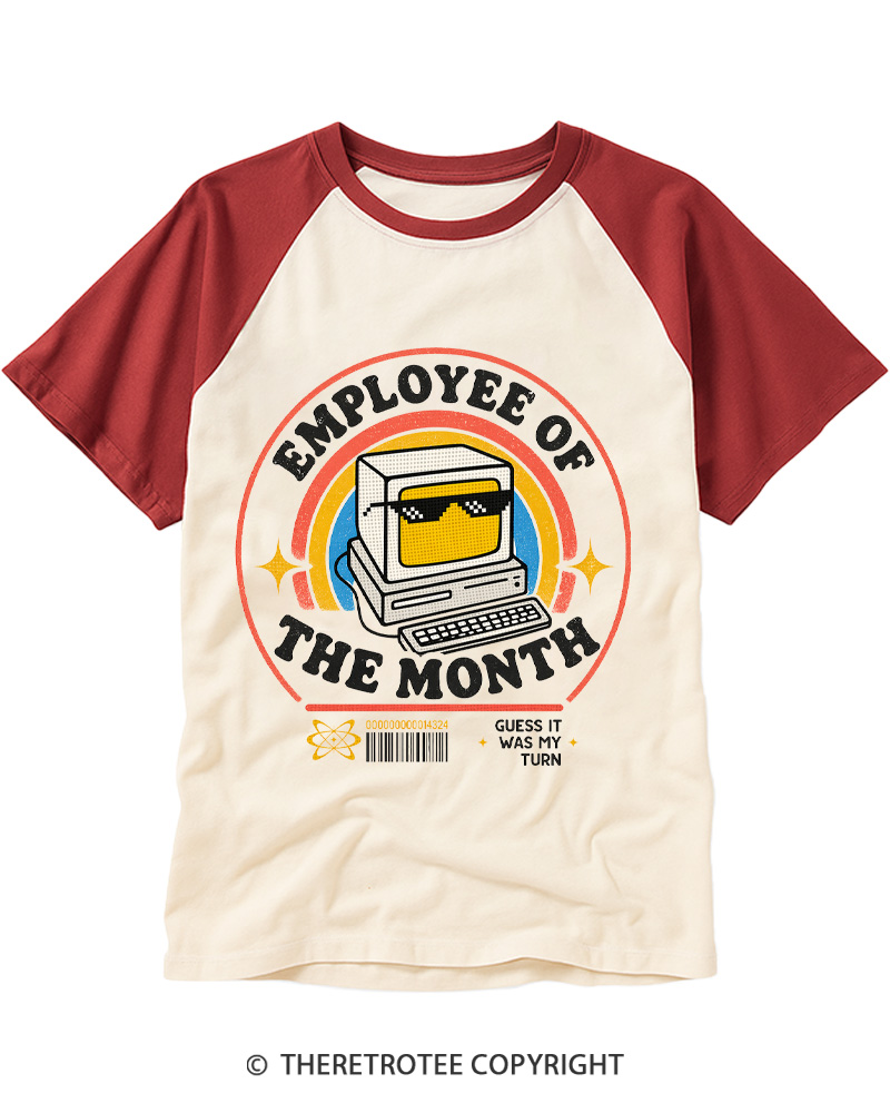 TheRetroTee Employee of the Month 1980s Raglan Baseball T-Shirt