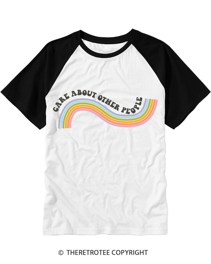 TheRetroTee Care About Other People 1970s Raglan Baseball T-Shirt