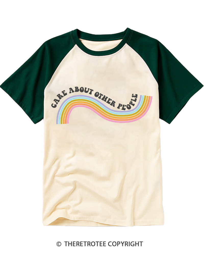 TheRetroTee Care About Other People 1970s Raglan Baseball T-Shirt