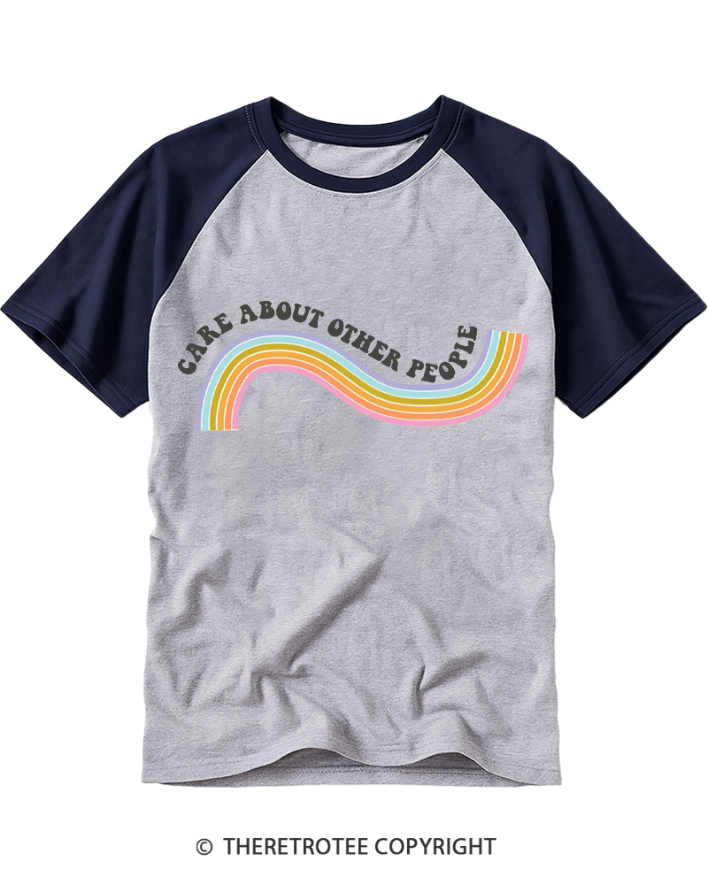 TheRetroTee Care About Other People 1970s Raglan Baseball T-Shirt