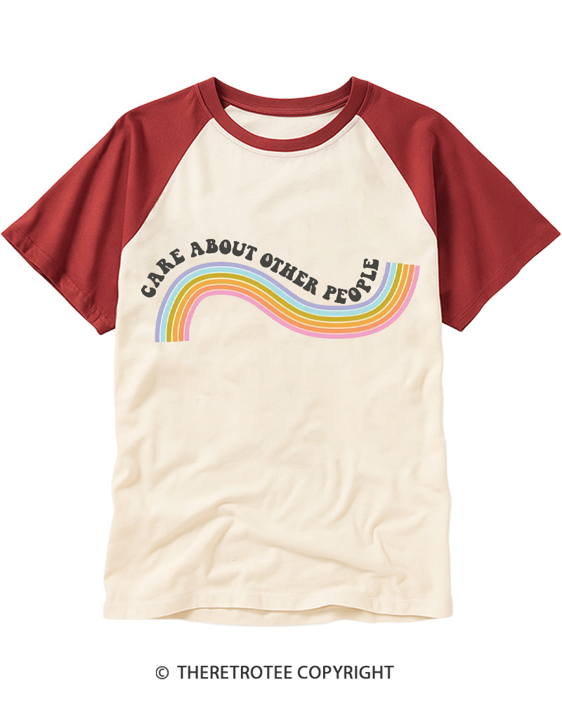 TheRetroTee Care About Other People 1970s Raglan Baseball T-Shirt