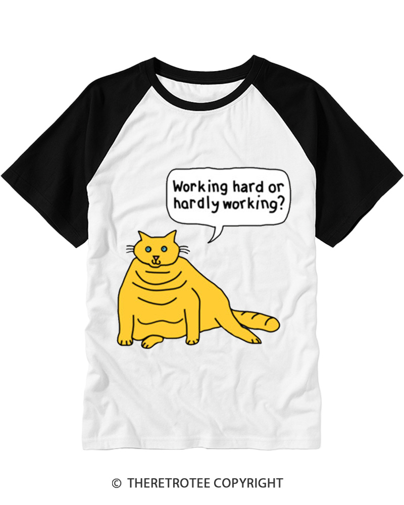 TheRetroTee Working Hard or Hardly Working Raglan Baseball T-Shirt