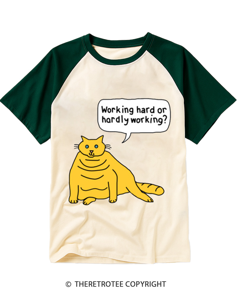 TheRetroTee Working Hard or Hardly Working Raglan Baseball T-Shirt