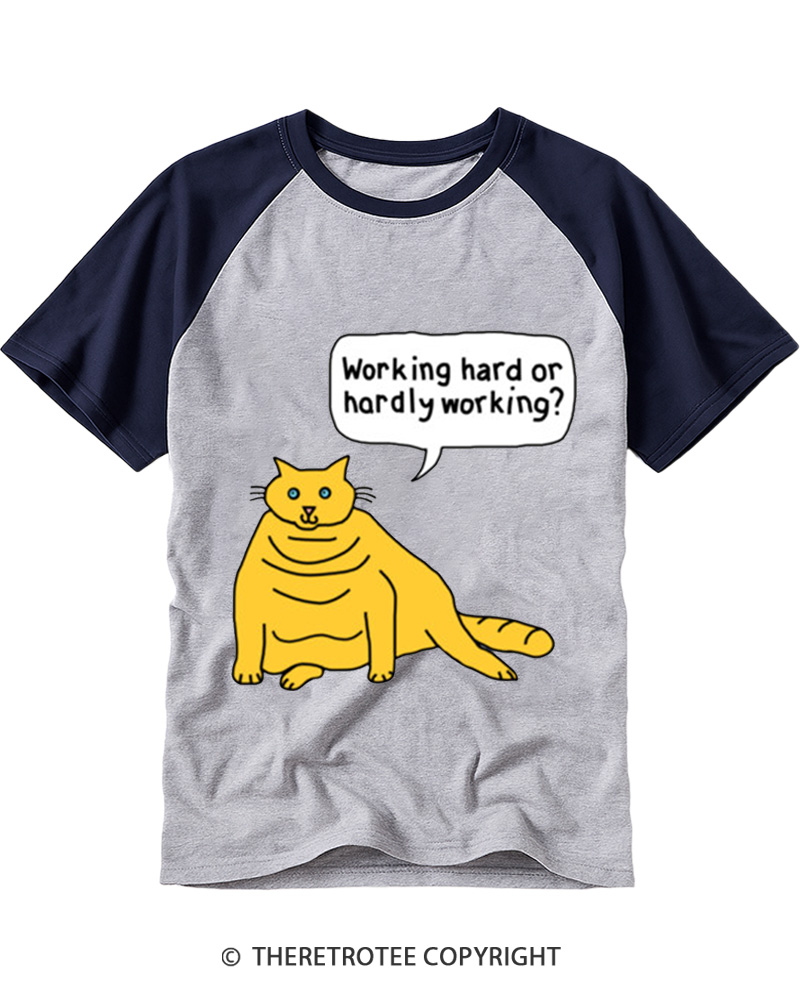 TheRetroTee Working Hard or Hardly Working Raglan Baseball T-Shirt