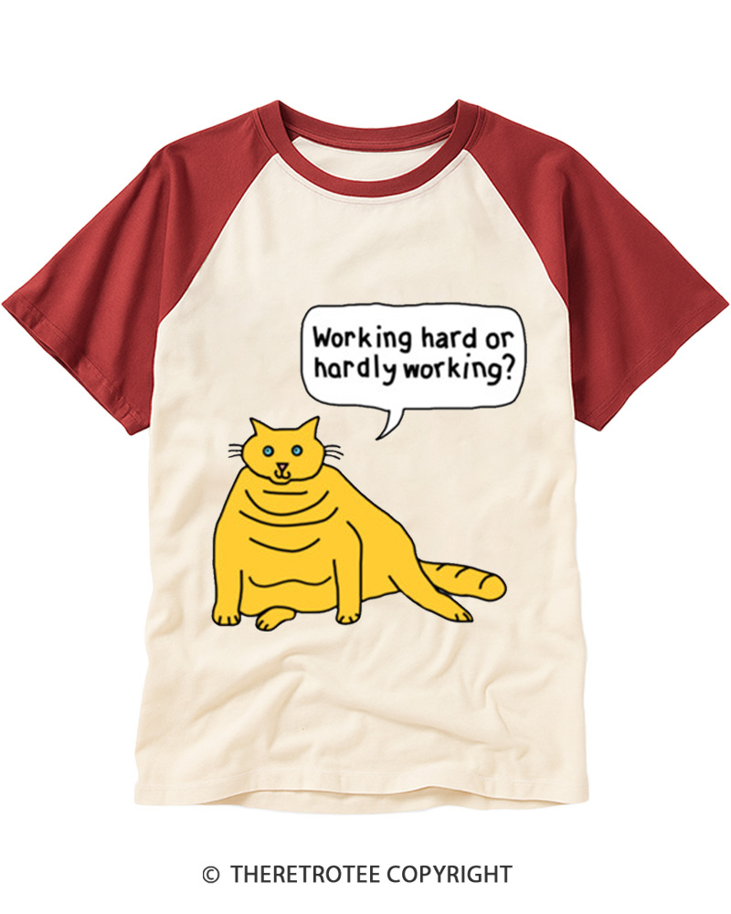 TheRetroTee Working Hard or Hardly Working Raglan Baseball T-Shirt