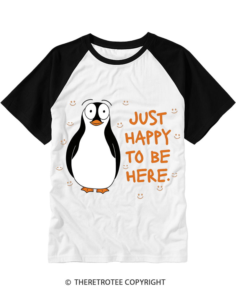 TheRetroTee Just Happy to Be Here Raglan Baseball T-Shirt