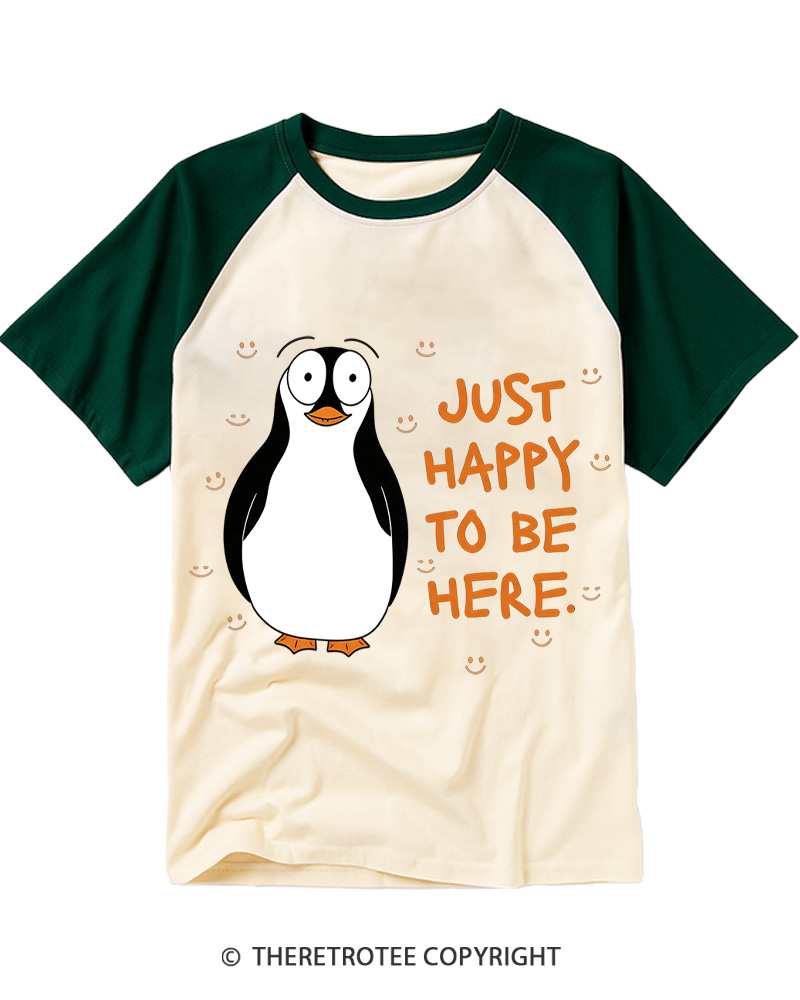 TheRetroTee Just Happy to Be Here Raglan Baseball T-Shirt