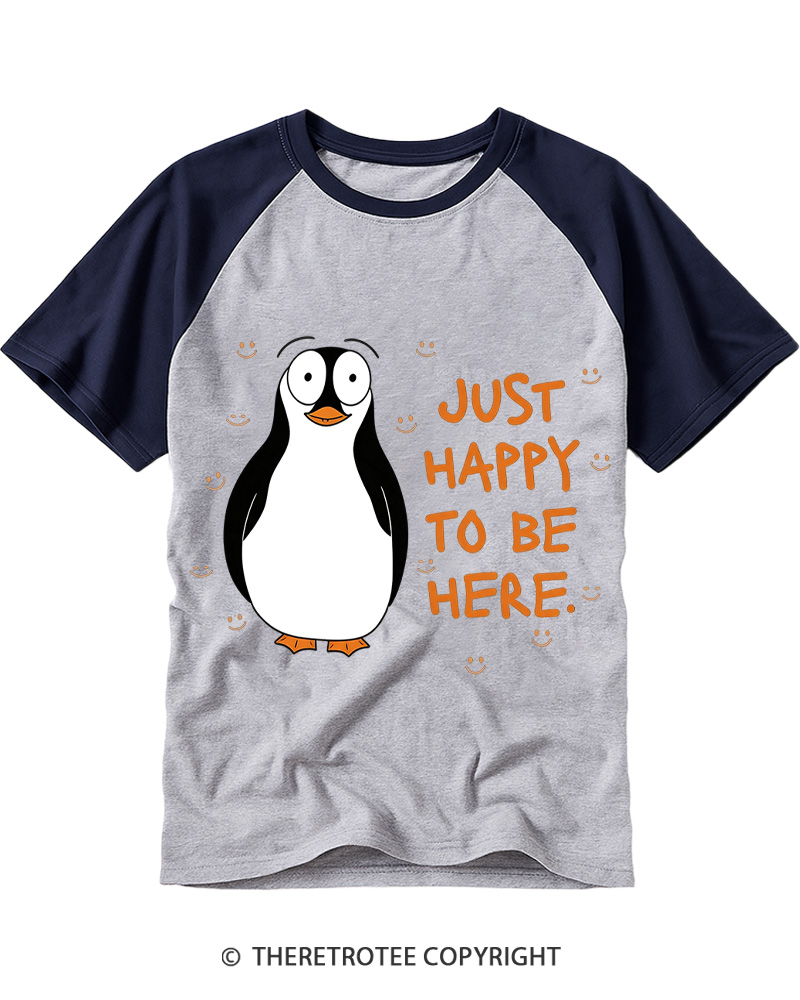 TheRetroTee Just Happy to Be Here Raglan Baseball T-Shirt