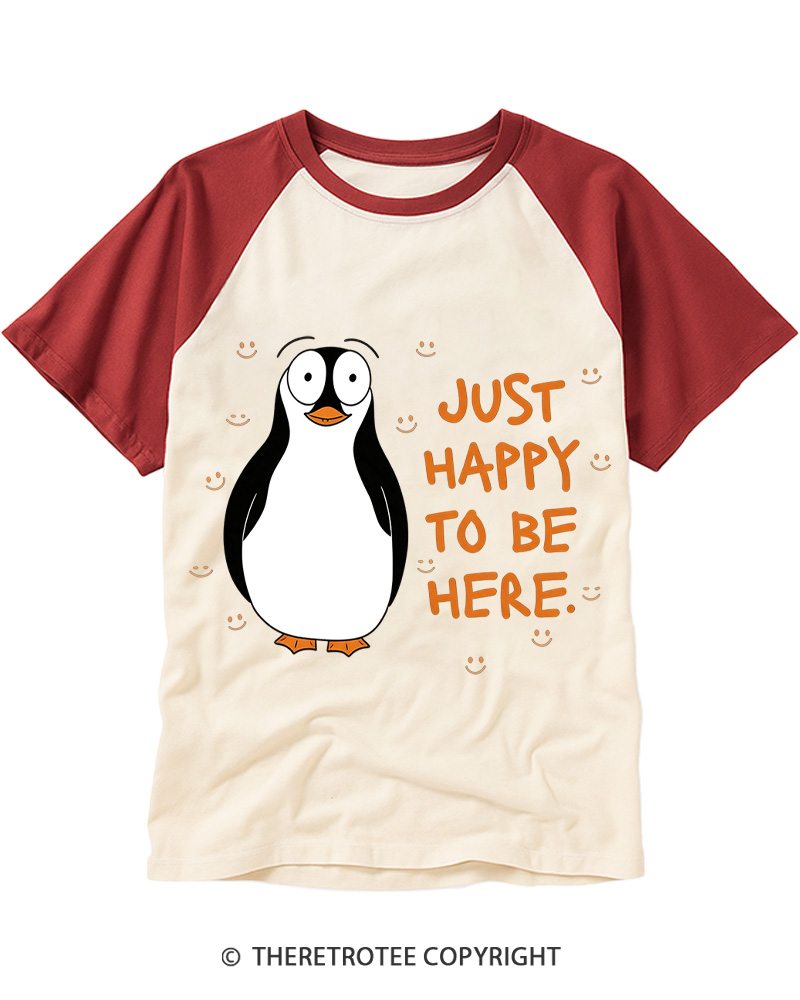 TheRetroTee Just Happy to Be Here Raglan Baseball T-Shirt