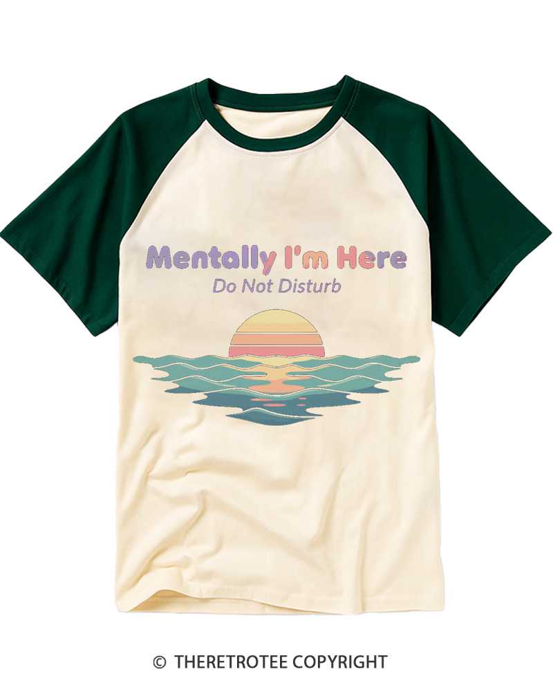 TheRetroTee Mentally I'm Here Retro Sunset Beach Raglan Baseball T-Shirt