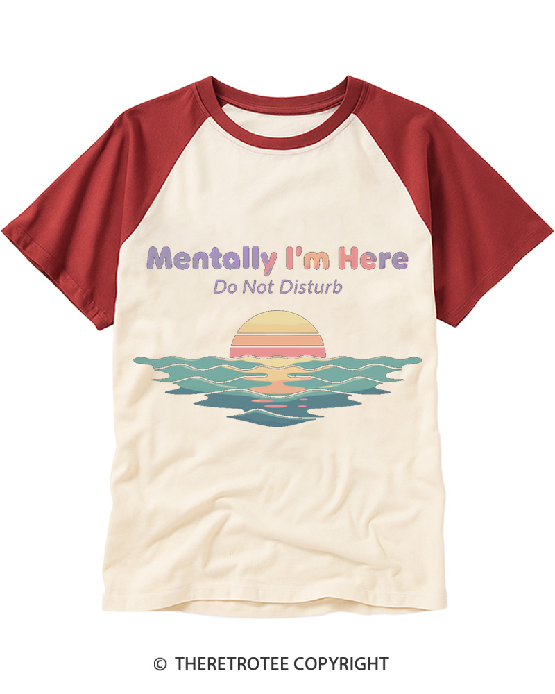 TheRetroTee Mentally I'm Here Retro Sunset Beach Raglan Baseball T-Shirt