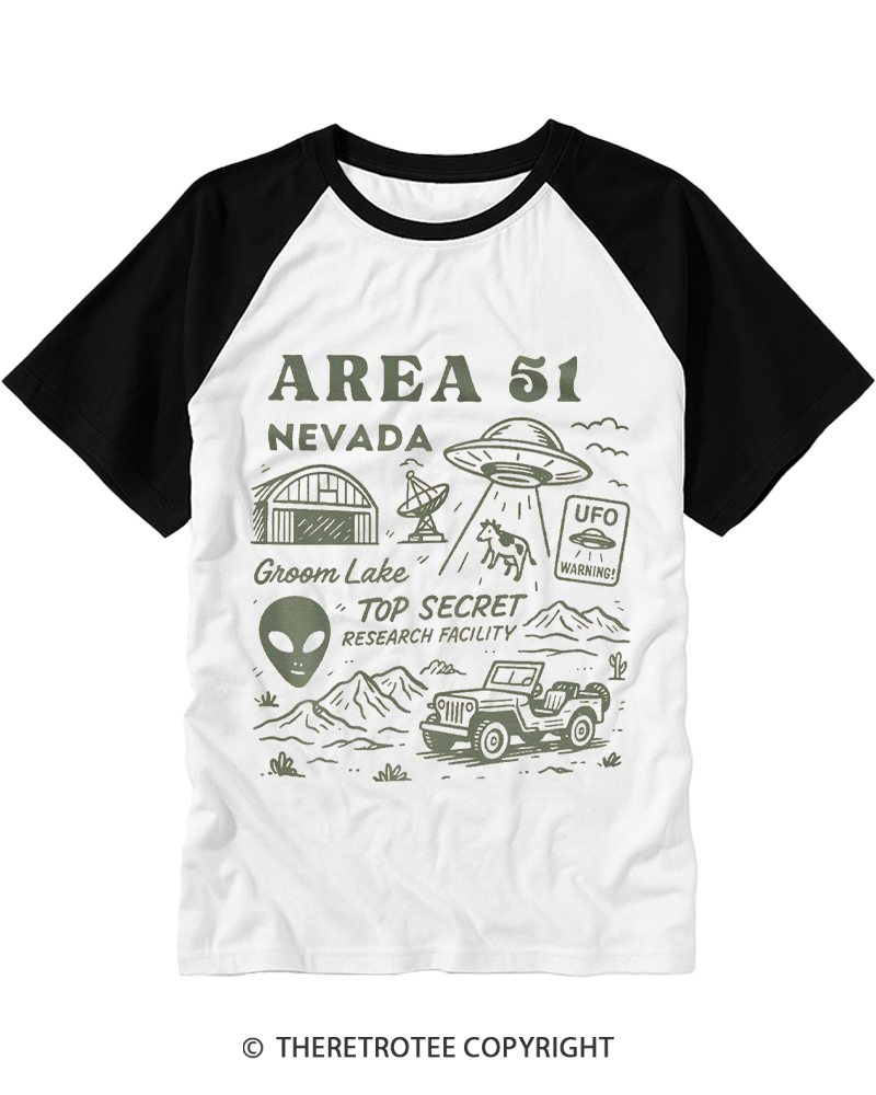 TheRetroTee Area 51 Nevada Raglan Baseball T-Shirt