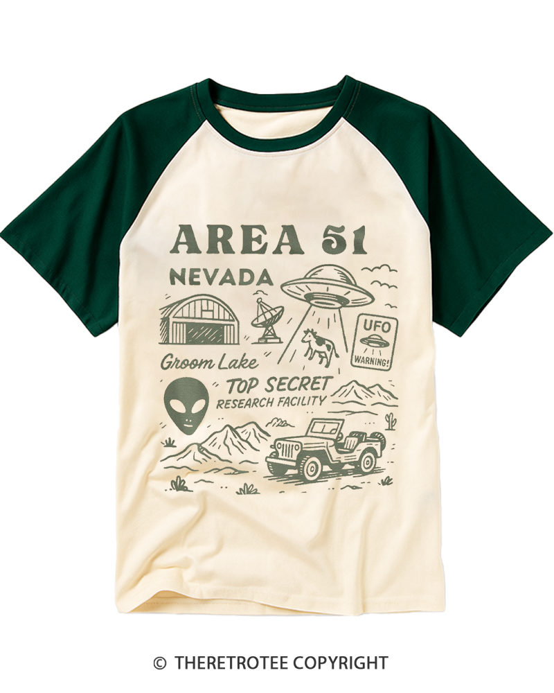 TheRetroTee Area 51 Nevada Raglan Baseball T-Shirt