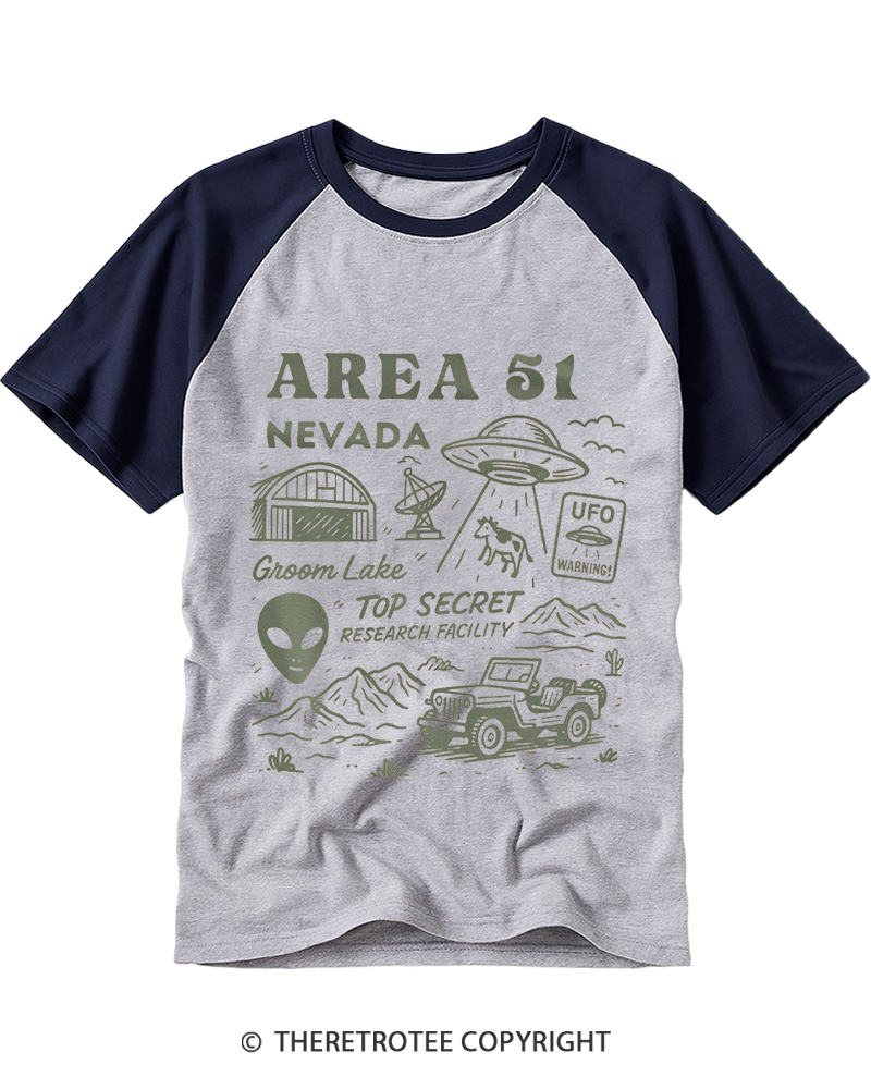 TheRetroTee Area 51 Nevada Raglan Baseball T-Shirt