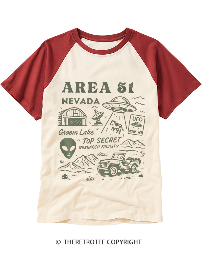 TheRetroTee Area 51 Nevada Raglan Baseball T-Shirt