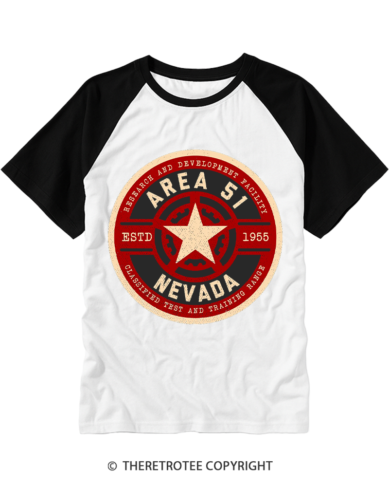 TheRetroTee Area 51 Nevada Raglan Baseball T-Shirt
