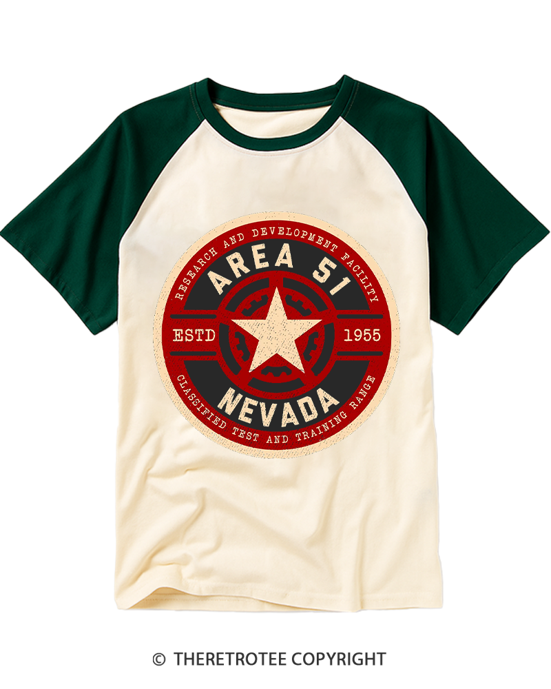TheRetroTee Area 51 Nevada Raglan Baseball T-Shirt