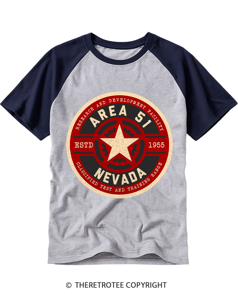TheRetroTee Area 51 Nevada Raglan Baseball T-Shirt