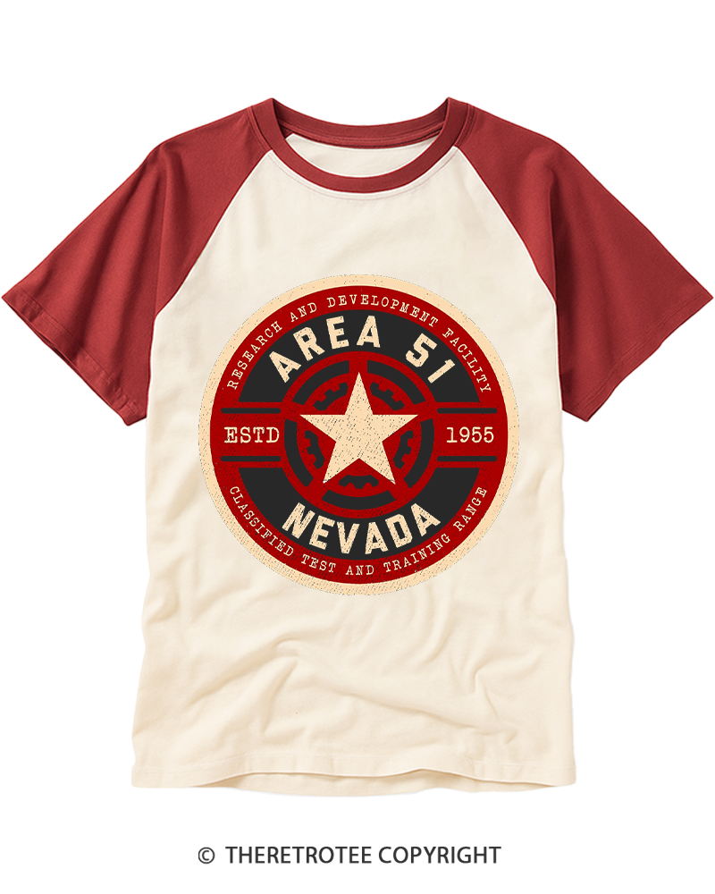 TheRetroTee Area 51 Nevada Raglan Baseball T-Shirt