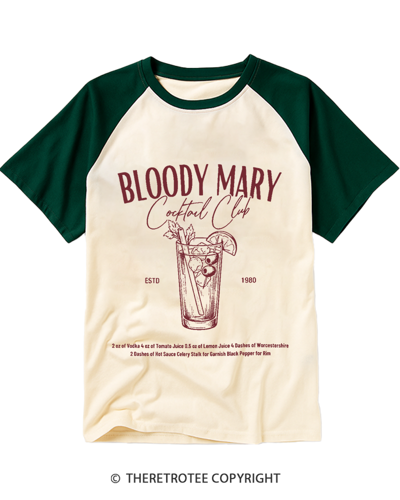TheRetroTee Bloody Mary Social Club 1980s Raglan Baseball T-Shirt