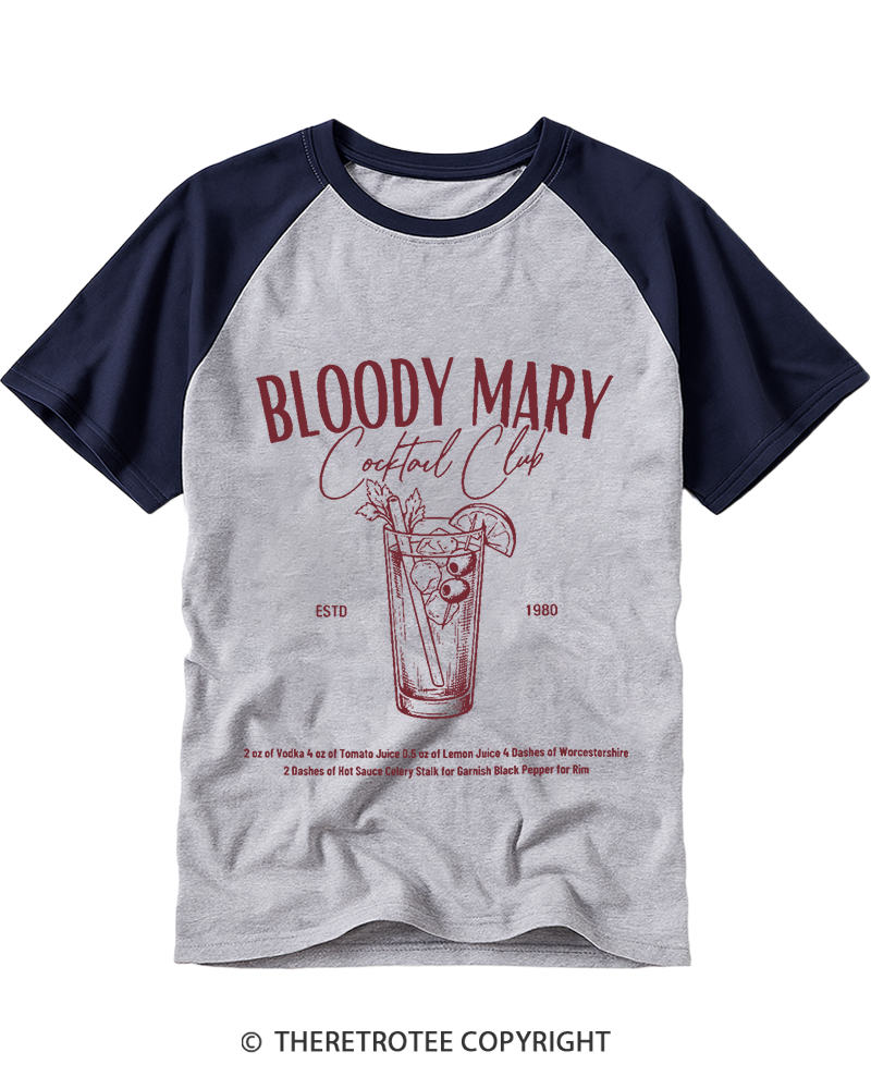 TheRetroTee Bloody Mary Social Club 1980s Raglan Baseball T-Shirt